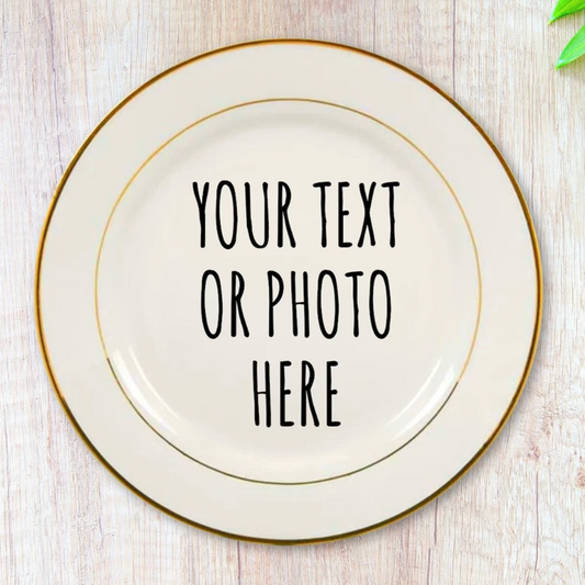 Customized Gold Trim Ceramic Plate, Personalized Plate, Custom Photo on Plate, 8" or 10" Size - STAND IS INCLUDED